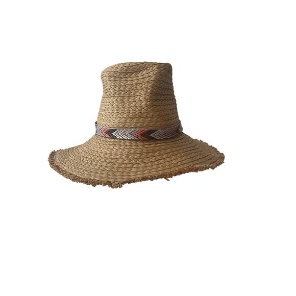 C&C California Floppy Straw Hat Southwest band 21 3/4 Round Beige Beach Cover - Picture 1 of 6